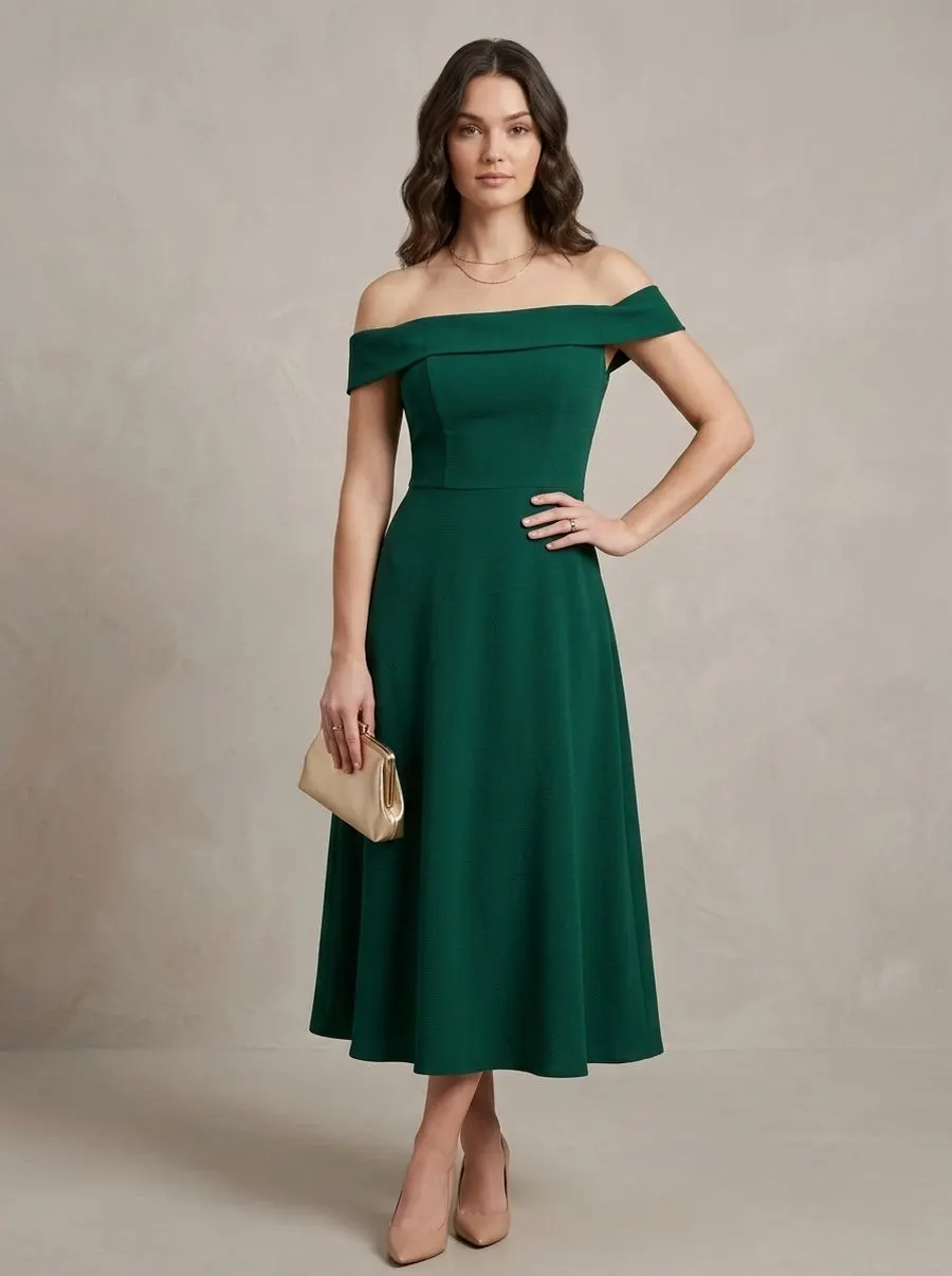 Emerald Off-Shoulder Midi
