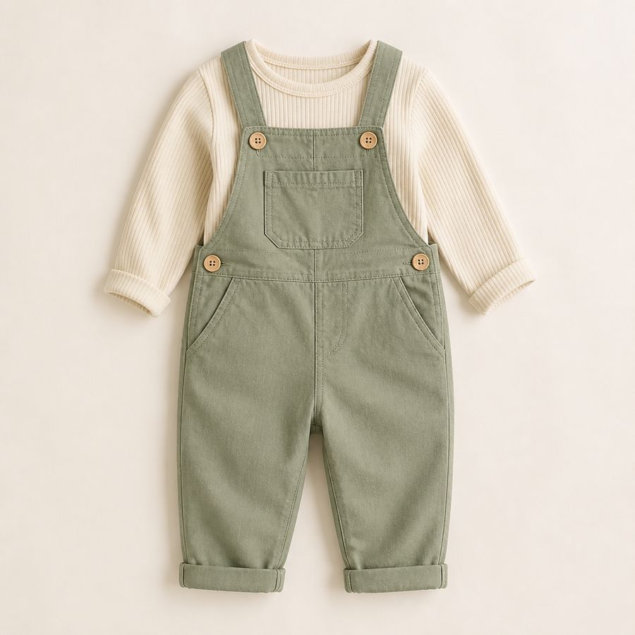 Sage Twill Overalls Set