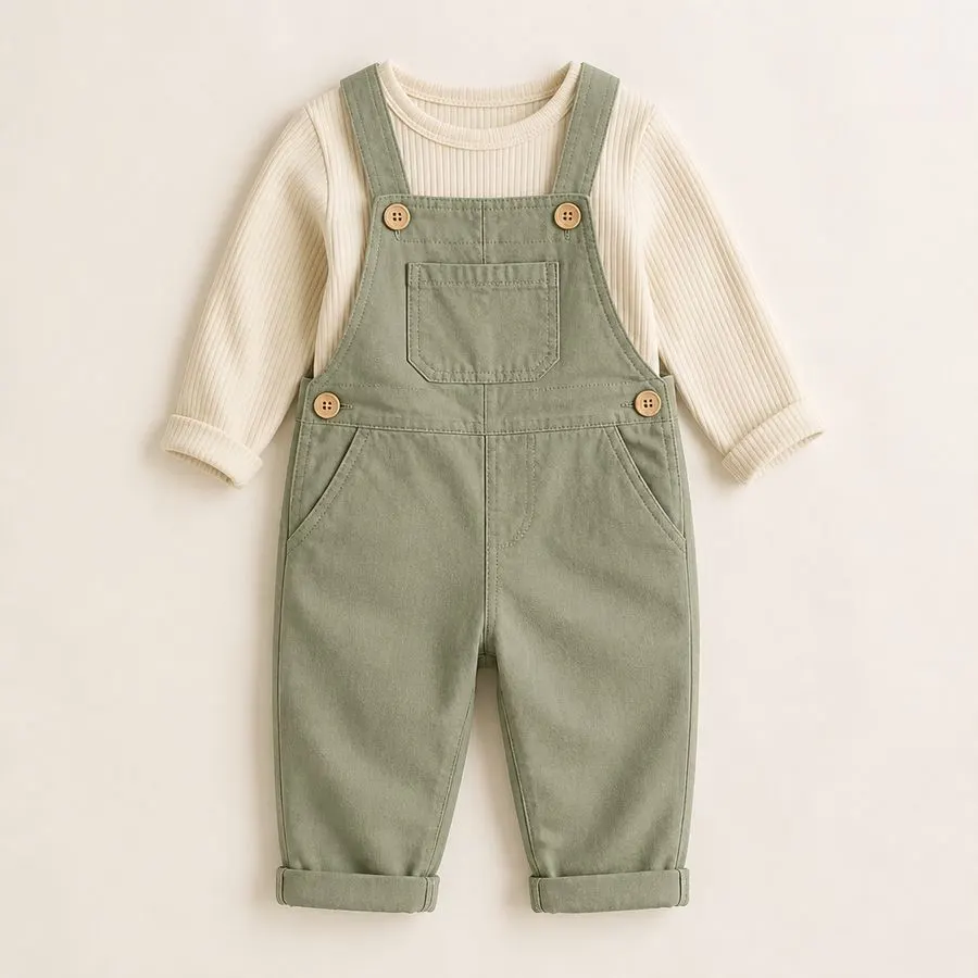 Sage Twill Overalls Set